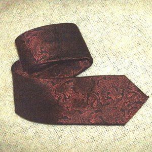 PAUL FREDRICK Burgundy & Black Paisley Print Silk Necktie Tie
